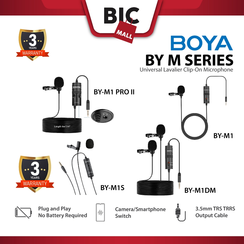 [Authorised Store]BOYA M1/MM1 Series  Mikrofon Omnidirection  Kabel Untuk Smartphone, DSLR, PC, Audi