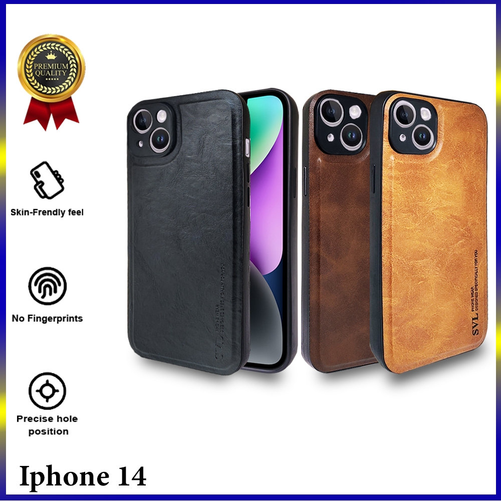 [ CUCI GUDANG ] Casing Hp Iphone  14  Case SVL Leather Casing Slim Softcase Kulit