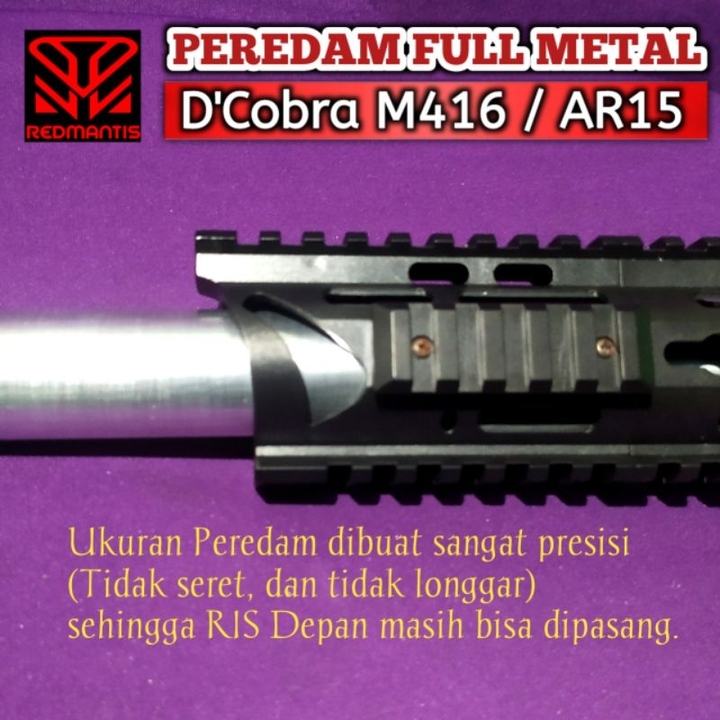 Peredam Metal Dcobra M416/ AR15. Silencer / Supressor Panjang 16.5cm. Material Logam. Dengan Mekanis