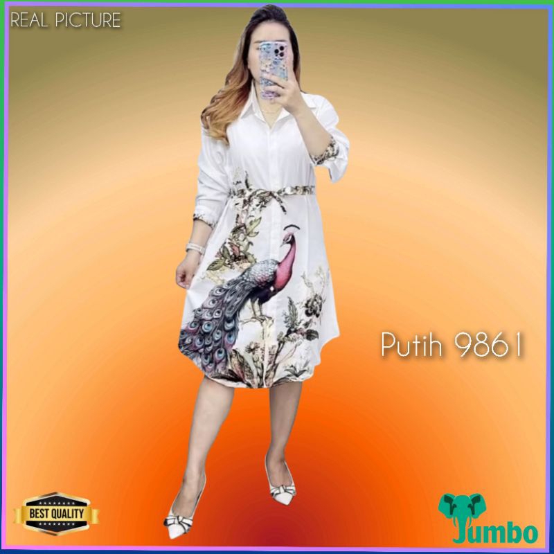 Dress Wanita Merak Jumbo LD 120 Gaun Import Korea Natal Gereja Putih 9861