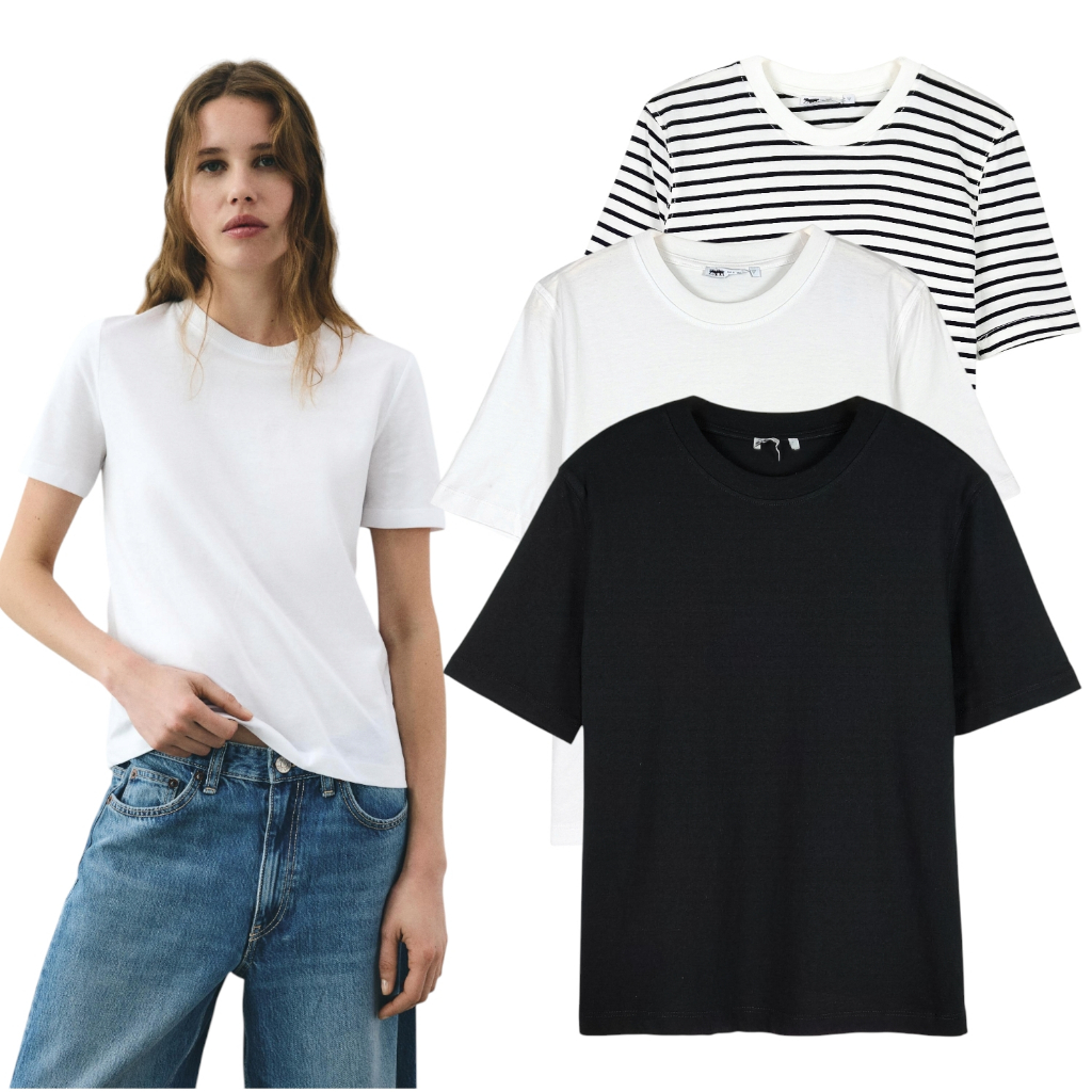 Kaos santai polos garis garis branded ori - atasan wanita