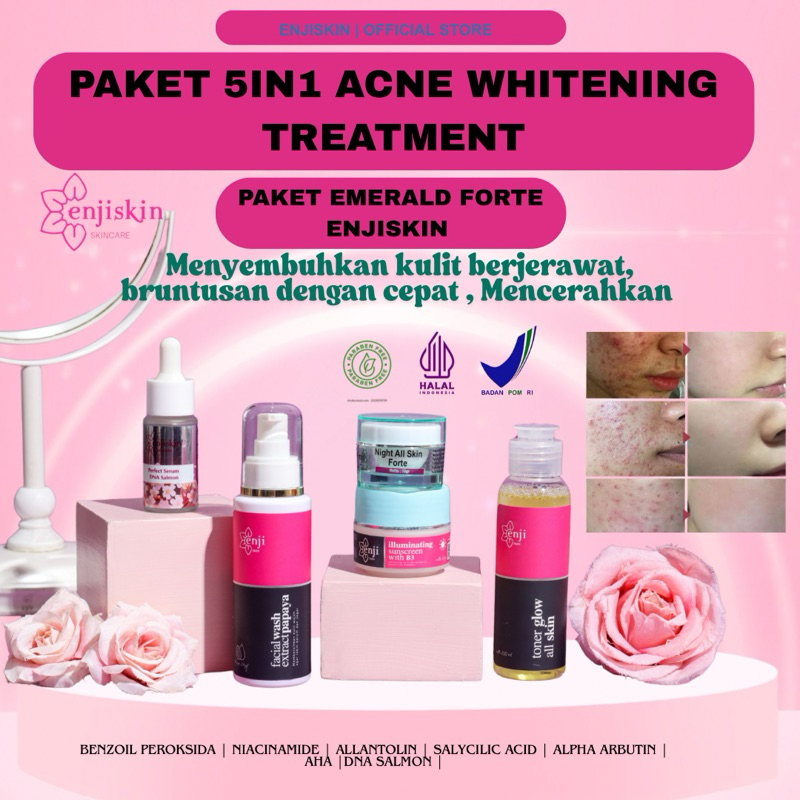 Skincare Wajah Paket Emerald Enjiskin Untuk Acne Glowing dan Whitening