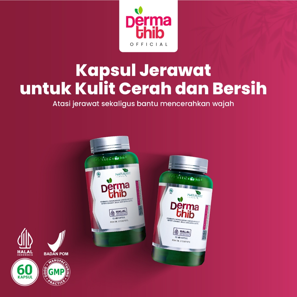 Dermathib - 2 Botol Suplemen Herbal Alami Kunyit, Daun Sambiloto, dan Pegagan Untuk Jerawat Meradang