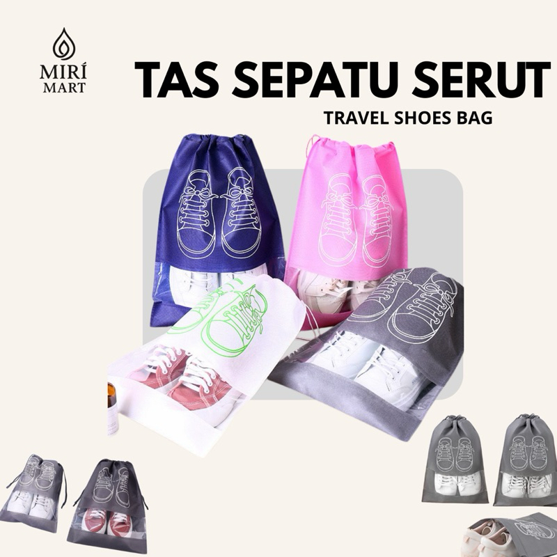 Tas Sepatu Serut Travel Organizer – Kantong Sepatu Kecil & Besar Bahan Spunbond Ringan