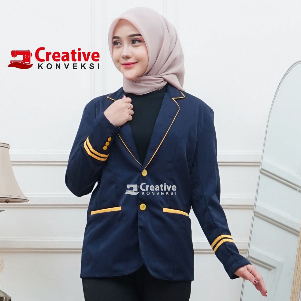 KODE L85A Jas Almamater navy lis kuning Jas Osis Jas Sekolah SMP rohis Jas Almamater Sekolah OSIS Ir