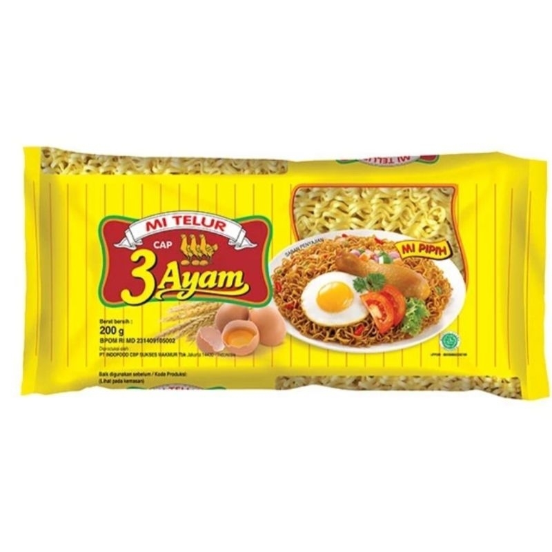 

Mi Telur Cap 3 Ayam Kuning 200 gr [ 1 Dus - 20 Pcs ]