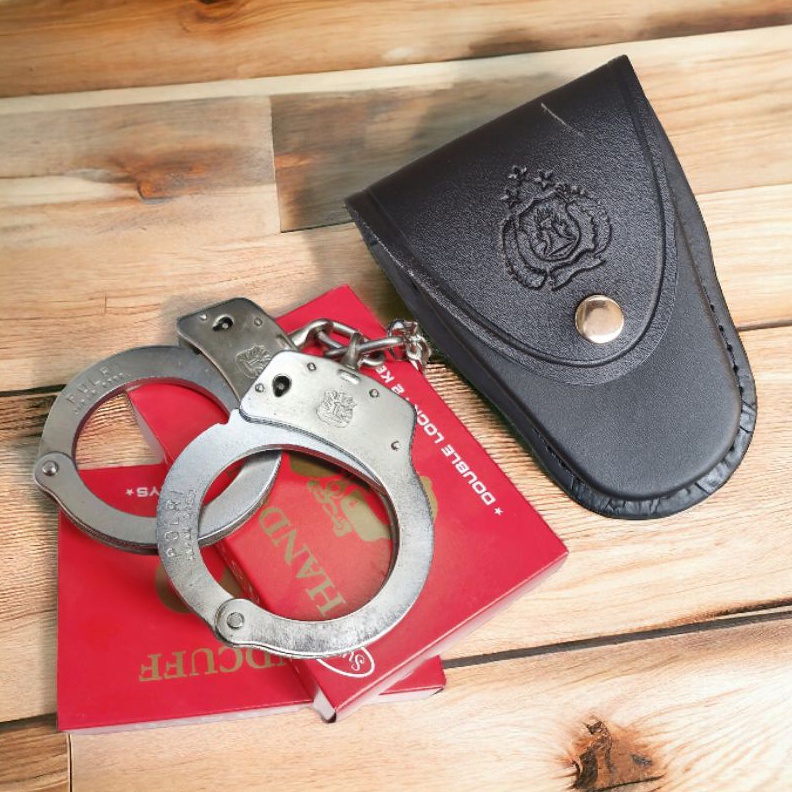 KODE B9O borgol tangan plus sarung borgol kulit satu set borgol satpam sarung kulit satu set