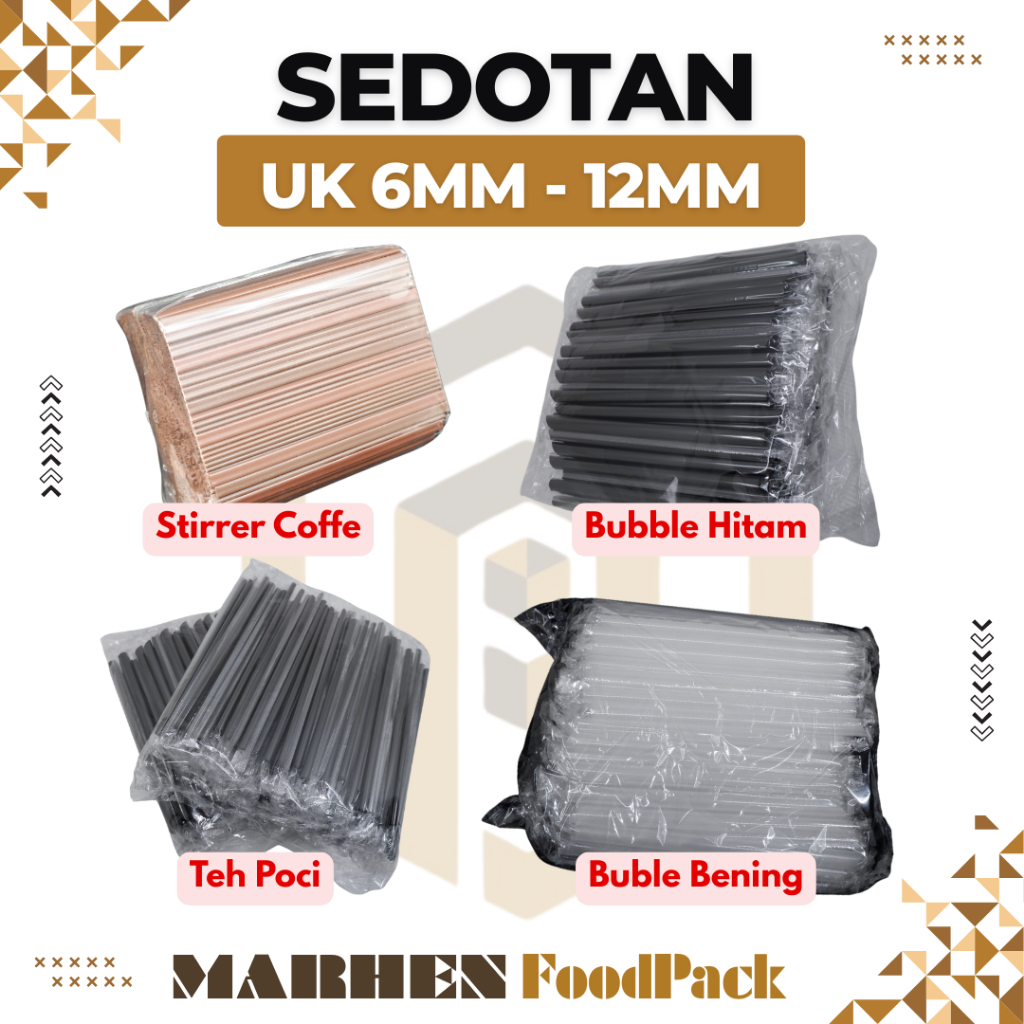 Sedotan Teh Poci 6mm / Sedotan Bubble 12mm / Sedotan Buble 12mm Higienis / Stirrer Sedotan Pipih 5mm