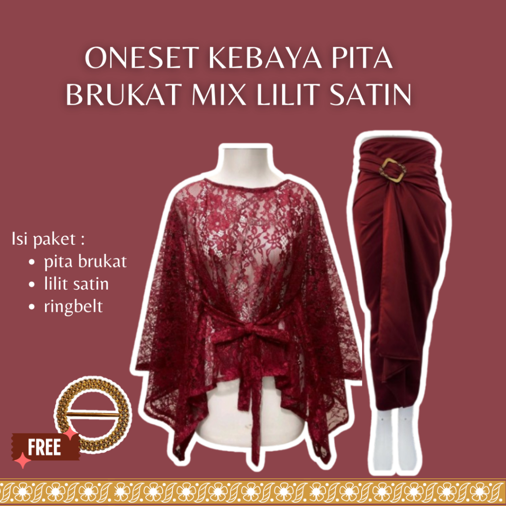 Paket Kondangan Satu Set Pita Brukat Mix Lilit Satin Free Ring Set Outer brokat cape Brokat Crop Kon