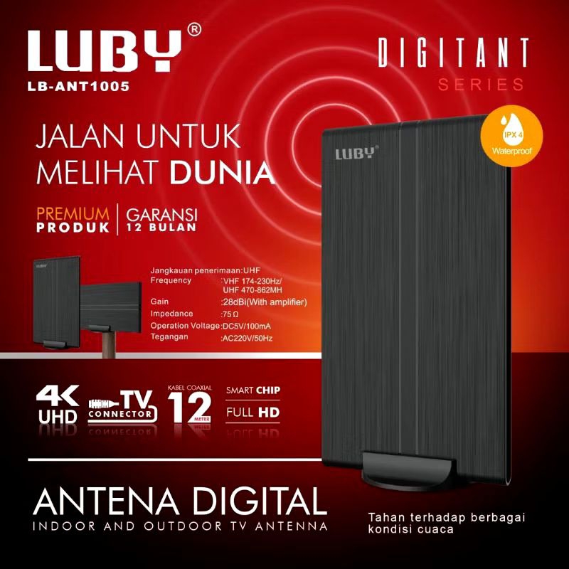 Antena TV Digital Indoor dan Outdoor Full HD 4K LUBY ANT-1005