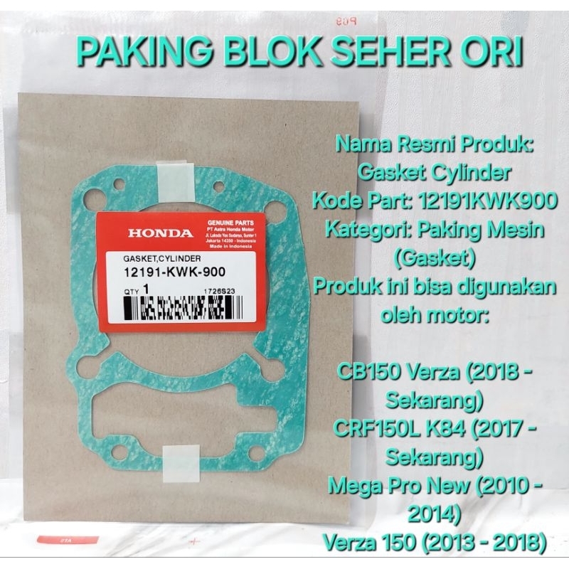 Paking Blok Seher Cb 150 12191KWK900 Original