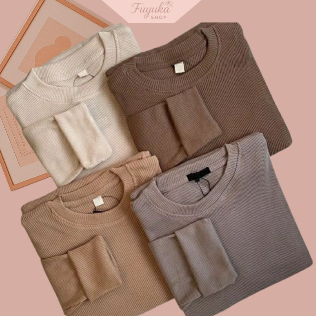 Kaos Rib Panjang Premium Lengan Panjang Wanita Polos