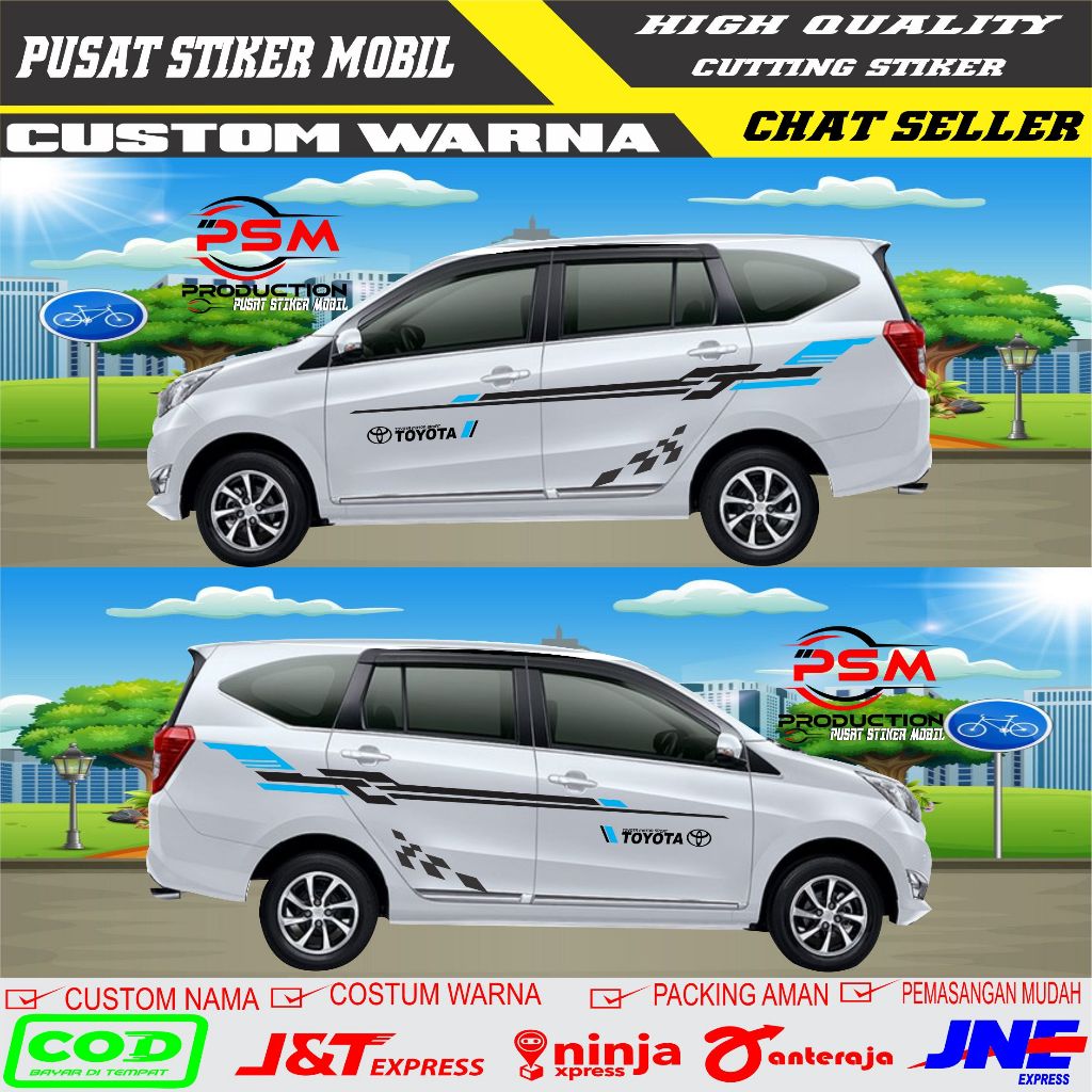 2pcs kanan kiri Stiker Mobil Toyota Calya Stiker Cutting Body Mobil Calya Stiker List Body Mobil Cal