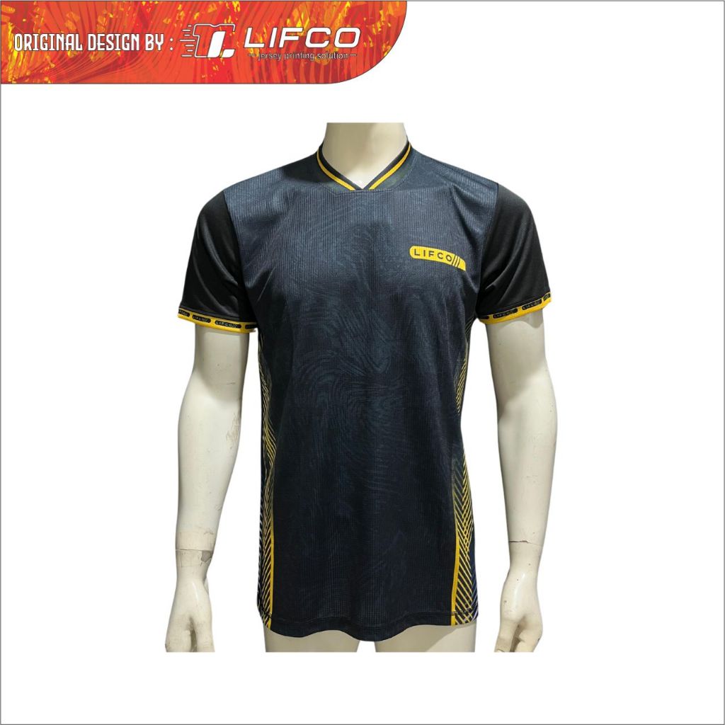 Baju Jersey Olahraga Voli / Badminton / Futsal Original Lifco Hitam Kuning