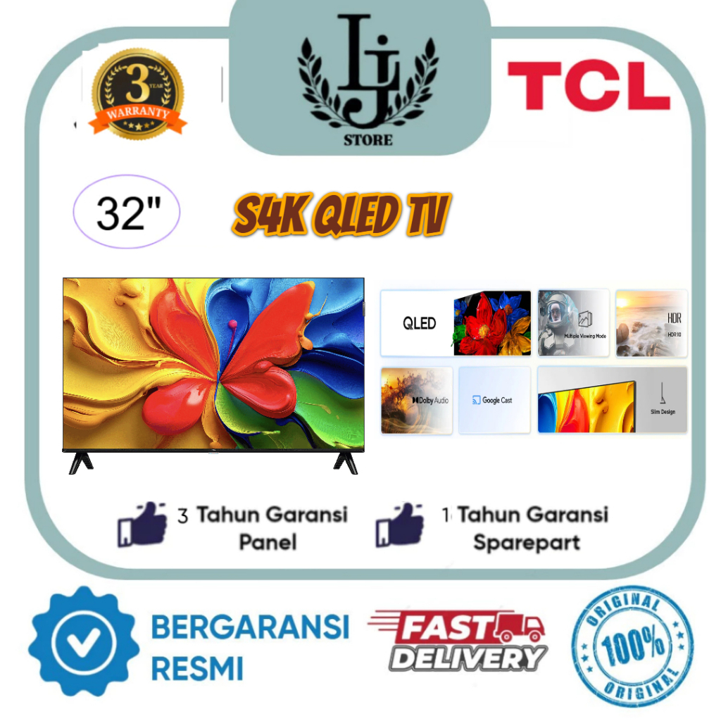 TV QLED TCL 32Inch/40Inch/43Inch/50Inch - 32S4K / 40S5K / 43S5K / 50S5K Google TV HD/FHD