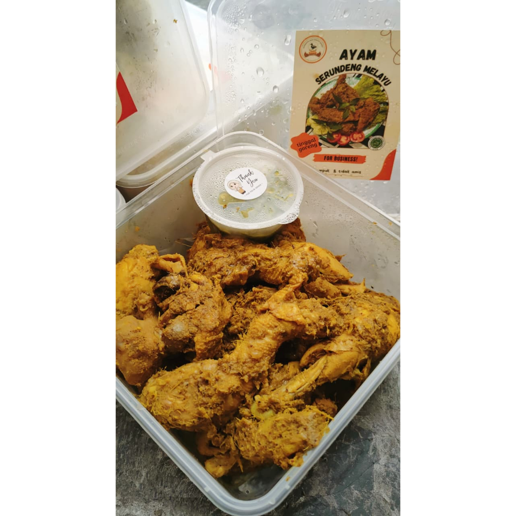 

AYAM Serundang Melayu Tinggal Goreng/Ayam ungkep bumbu melayu isi 5 potong free sambal hijau/ Ayam melayu frozen