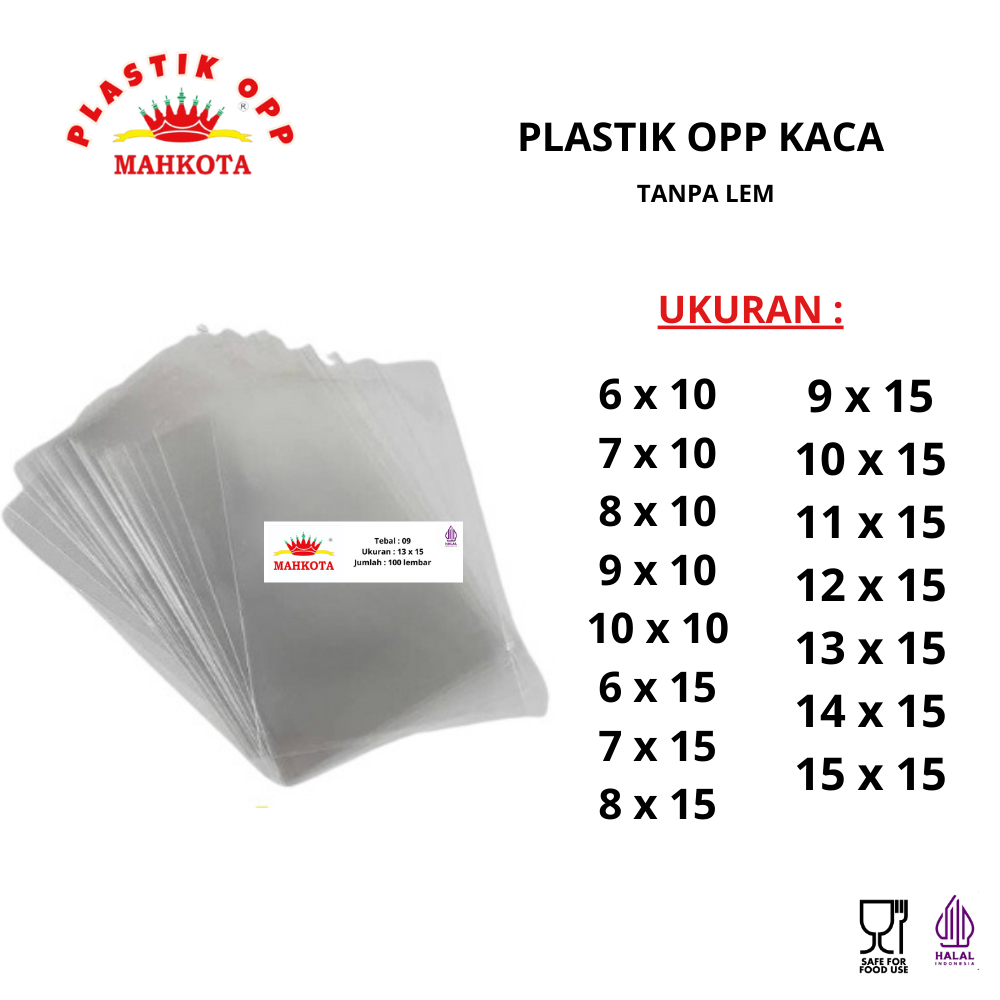 PLASTIK OPP KACA TANPA LEM TEBAL 06 BERBAGAI UKURAN