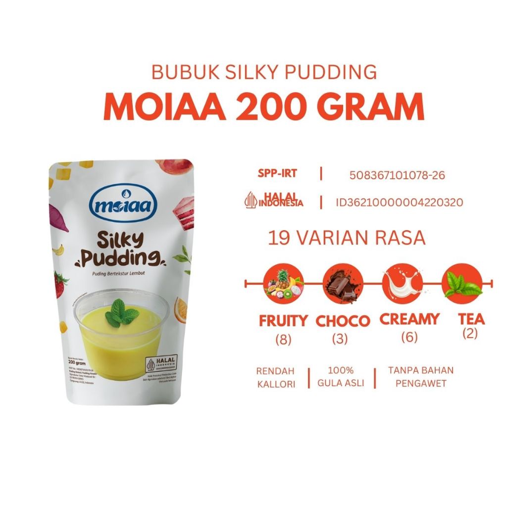 

MOIAA - Premix Silky Pudding 200 gram / Bubuk Moiaa Instan 19 Varian Rasa / Makanan Instant