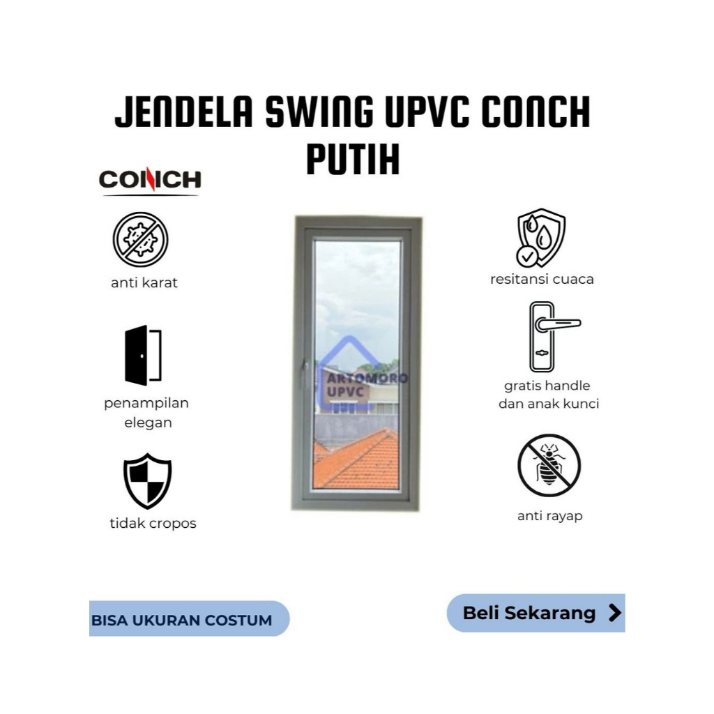 Jendela Single Swing UPVC Conch Putih