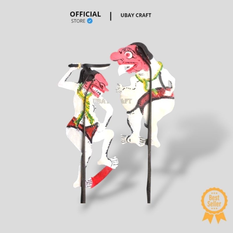 UBAY CRAFT WAYANG KULIT WAYANG MAINAN PAKET DUA WAYANG BUTO SETAN PUTIH TINGGI -+100CM