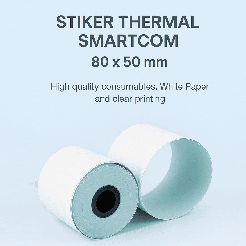 

SMARTCOM ~ Kertas Stiker Label Printer Thermal 80x50mm Continuous 80 x 15 Meter