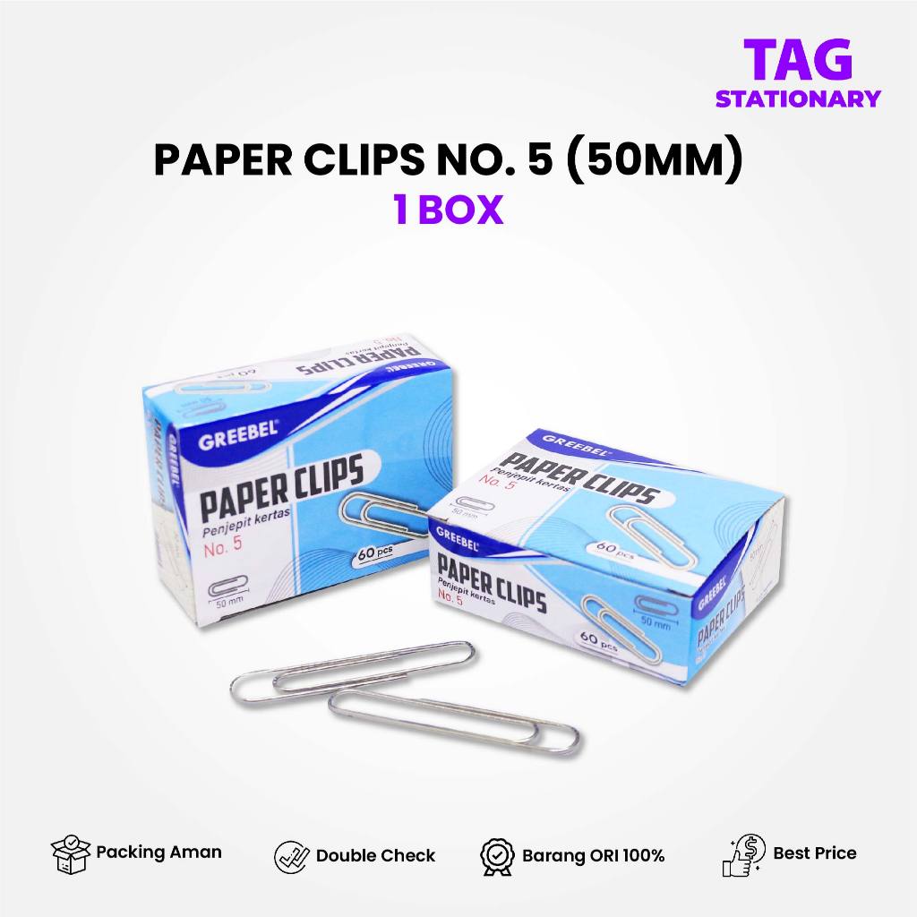 

GREEBEL Klip Kertas / PAPER CLIP NO. 5 (50MM) (BOX) / Penjepit Kertas / Klip Kertas / Metal Clip