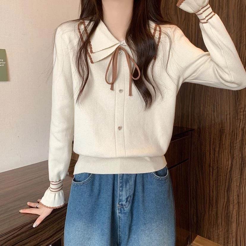 A06 Irene Knit Collar Doll Coquette Top Atasan Wanita Cardigan Rajut Import Bkk Korean Style Termura
