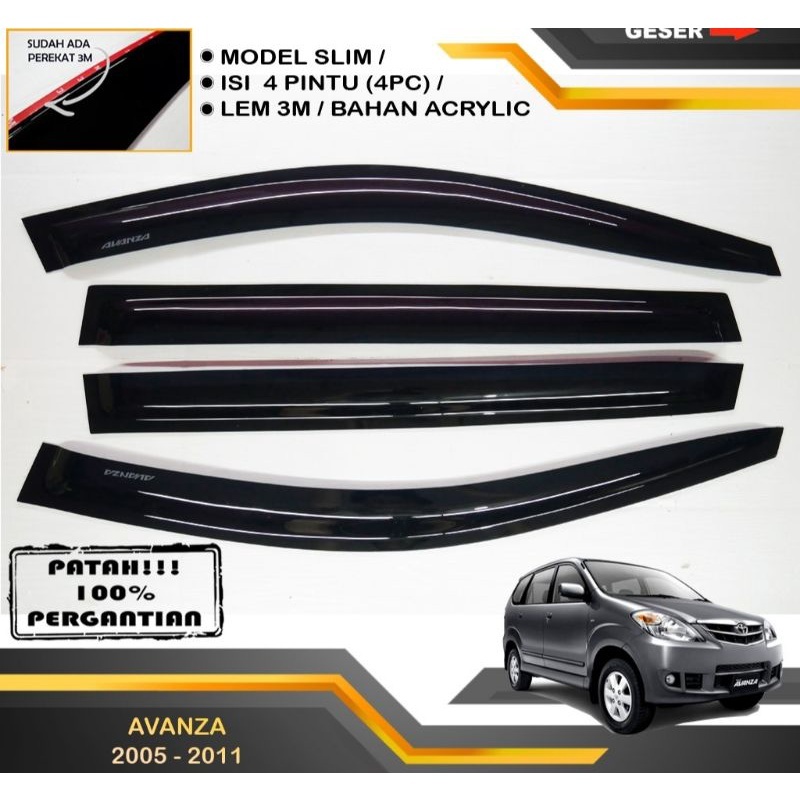 Talang air pintu mobil Avanza lama 2005-2011 Model SLIM CEMBUNG / Talang air avanza lama slim