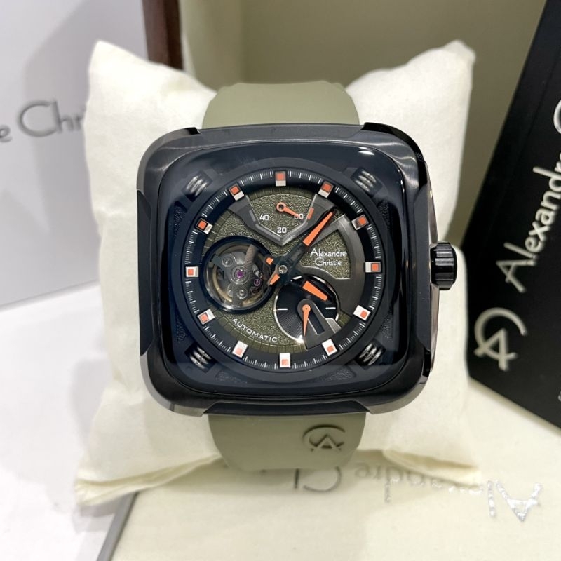 JAM TANGAN PRIA ALEXANDRE CHRISTIE AC6577 AUTOMATIC GREEN RUBBER STRAP