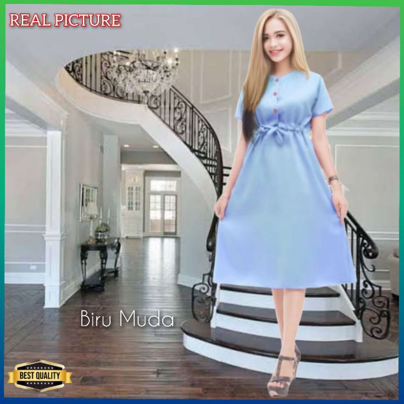 Dress Wanita Althaea Kekinian Biru Muda
