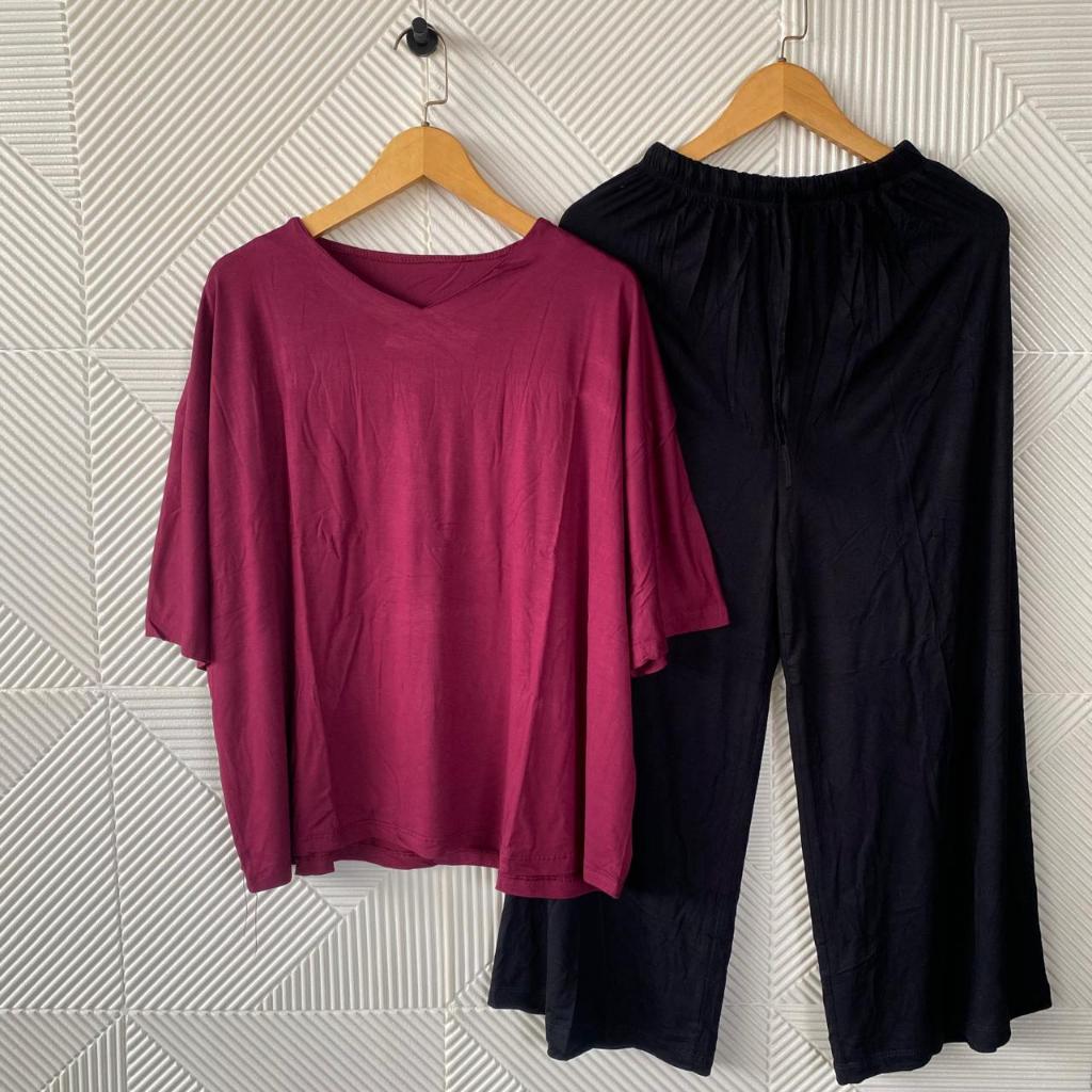 Set Vneck LD 140 / Setelan Celana Panjang Wanita / One Set Super Jumbo / Setelan Wanita Oversize