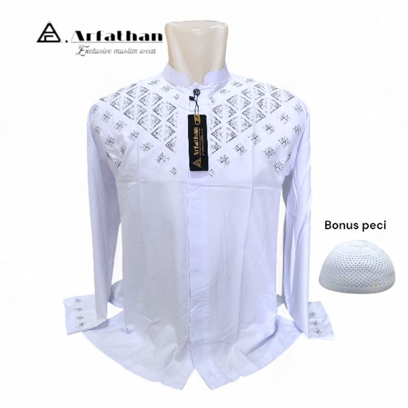 Baju Koko Pria Dewasa Arfathan Lengan Panjang Terbaru Putih Motif Elegan ARF-5551