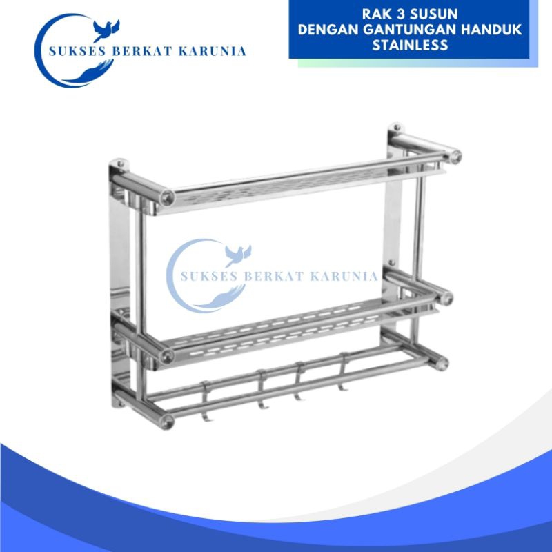 Rak 3 Susun Dengan Gantungan Handuk Stainless