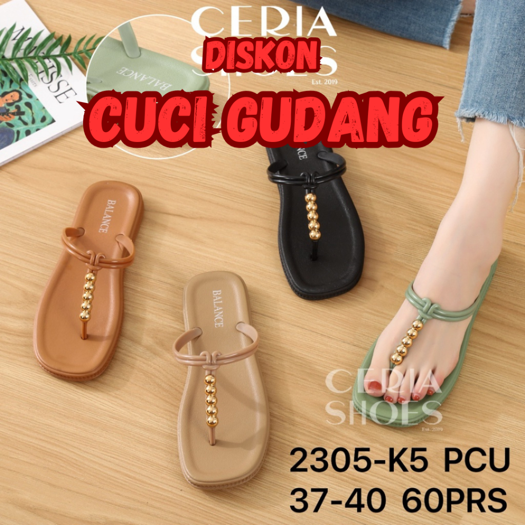 SALE Sandal Jepit Wanita Karet Jelly Import Model Tali T Thong Mutiara Bahan Rubber Ringan Elastis B