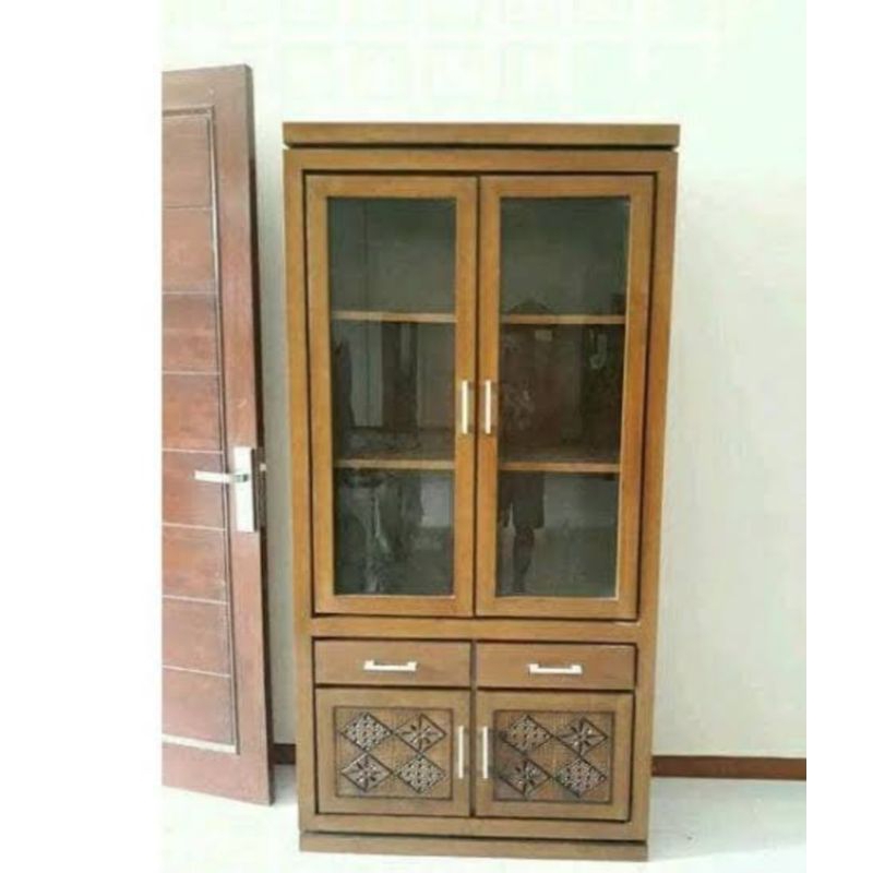 LEMARI HIAS KACA PAJANGAN MINIMALIS MEWAH JATI SOLID