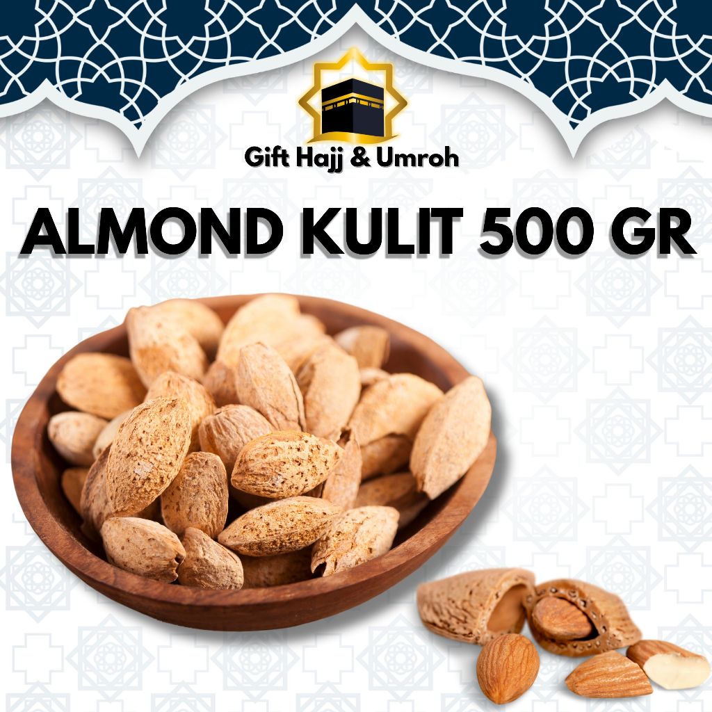 

Kacang Almond Cangkang Roasted Rasa Butter Milk / Susu 500gr | Kacang almond Kupas | Oleh Oleh Haji dan Umroh