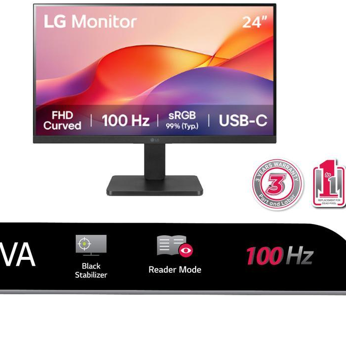 LG MONITOR 24U421A-B 23.8" FHD 100Hz Curved Monitor with USB-C / Monitor 24 Inch
