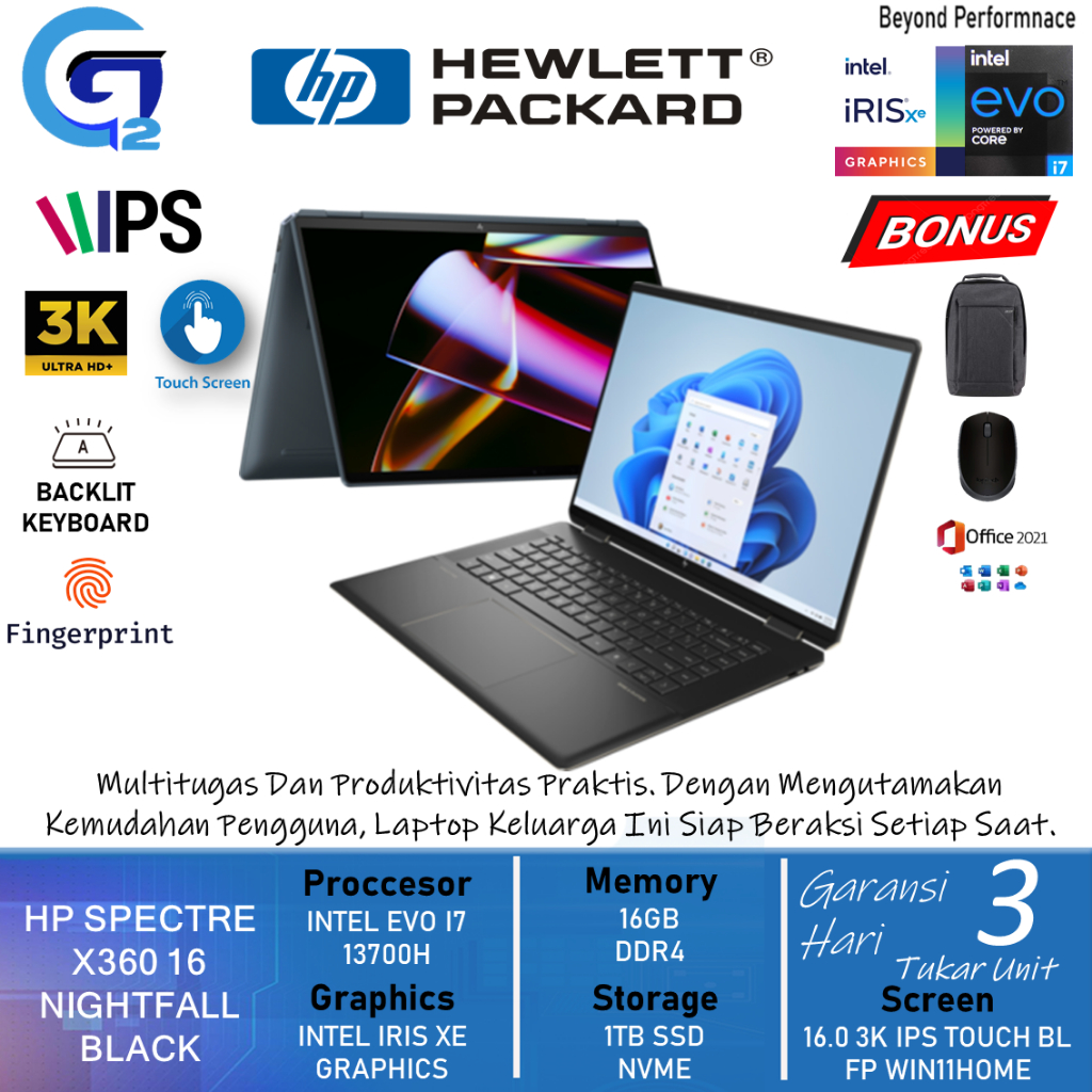 Laptop HP Spectre X360 16 Intel EVO 13700H 16GB 1TB SSD 3K IPS Touch Backlite Windows 11 Home