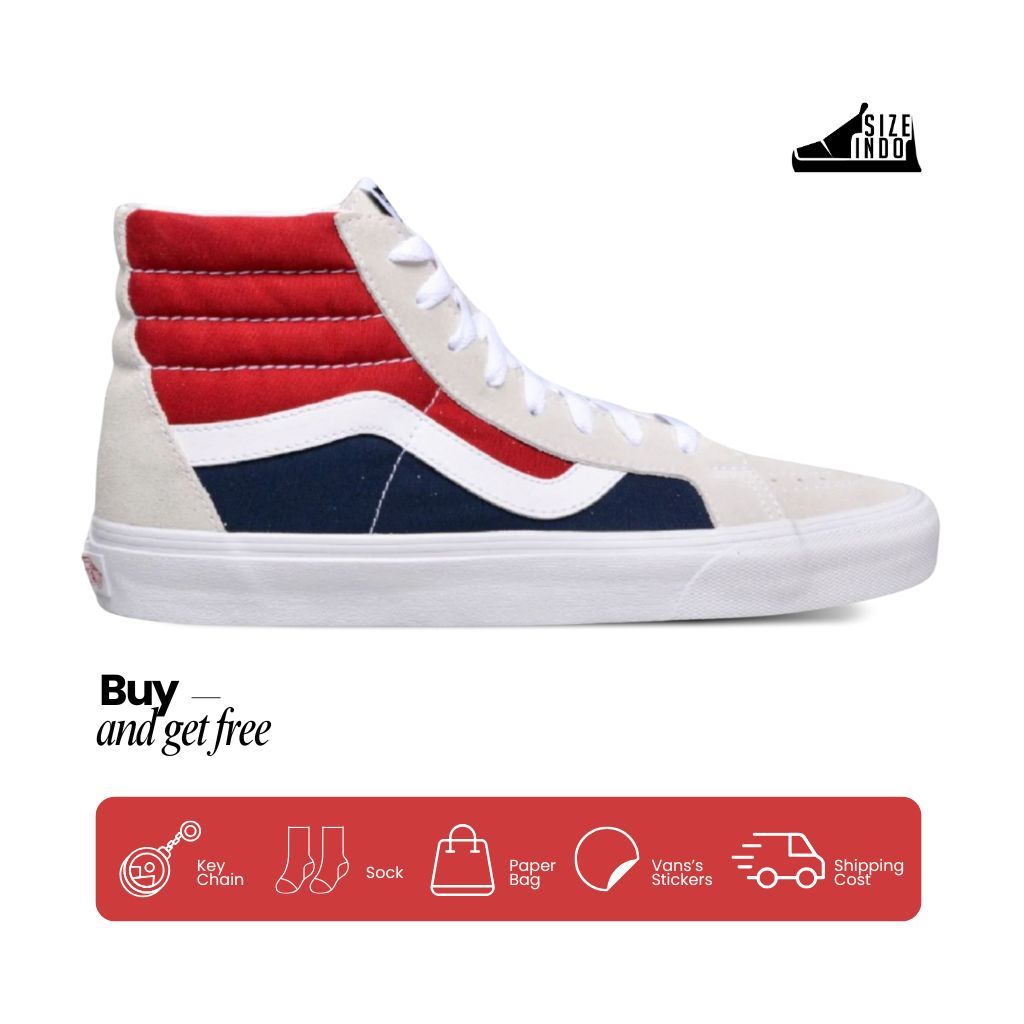 Sepatu Sk8 Hi Classic Retro Black White Red / Dark Navy Pepsi