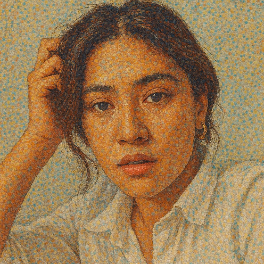 

Sketsa teknik pointilis pensil warna 1 orang