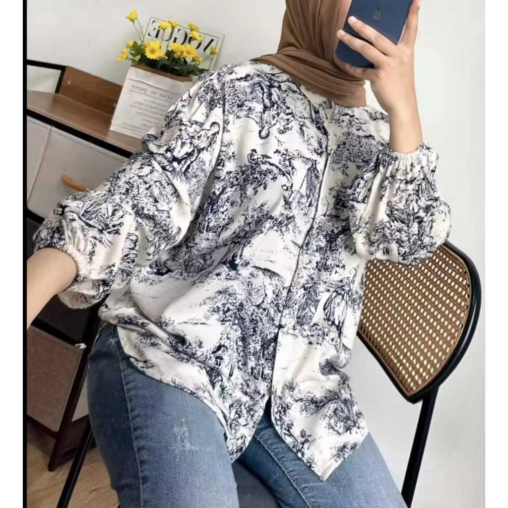 KEMEJA MOTIF KATUN RAYON LD 120/ ATASAN WANITA RAYON PREMIUM JUMBO
