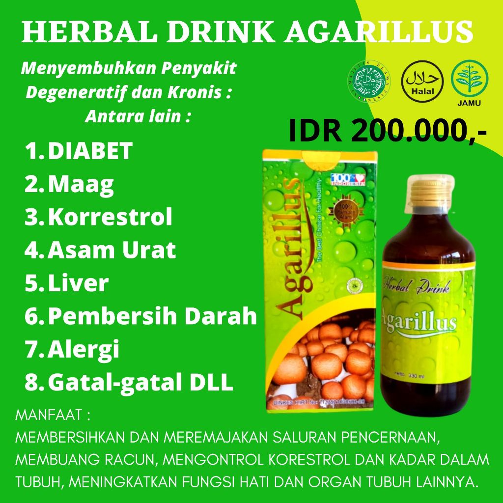 

Herbal Agarillus Drink Terapi Darah dan Pencernaan lihat kesaksiannya DI JTV dan TATV