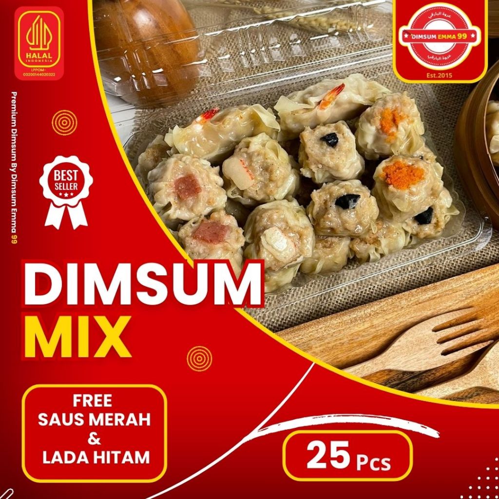 

Dimsum Ayam Premium Frozen isi 25 pcs Mix Toping Free Saos Merah & Lada Hitam Halal / Rasa Sangat Enak