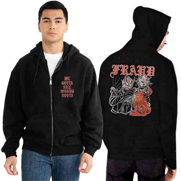 Zipper Hoodie Fraud Wrong Roots Hoodie Ritsleting Unisex Bahan Black Cotton Fleece | Size M L XL XXL