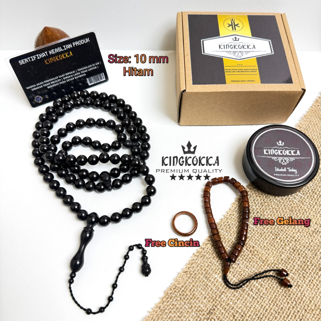 Tasbih Kaukah Kayu Kokka Bersertifikat Bulat 99 Butir Diameter 10mm Jumbo Tasbeh Kaokah Kokkah Premi