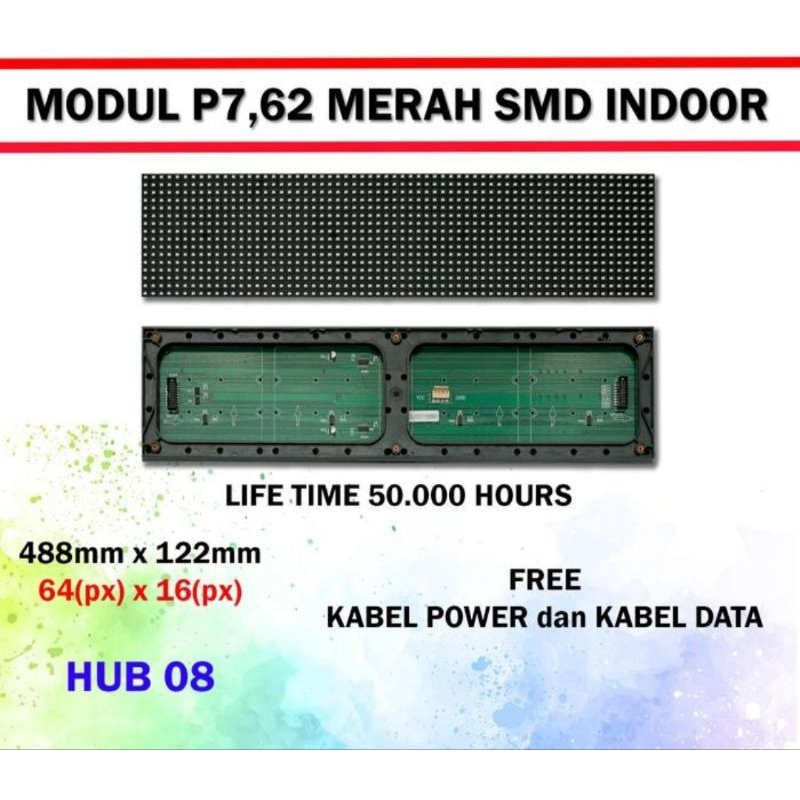 PANEL LED P7.62 Merah Modul Ranintext Hup 08
