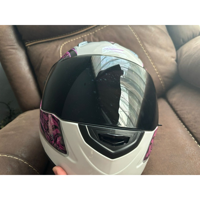 helm zeus full face purple putih