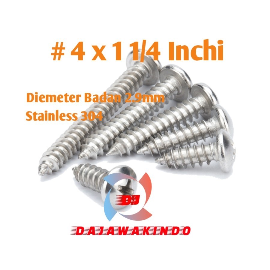 Sekrup Tapping Stainless 4 x 1 1/4 / Tapping PH Stainless 304