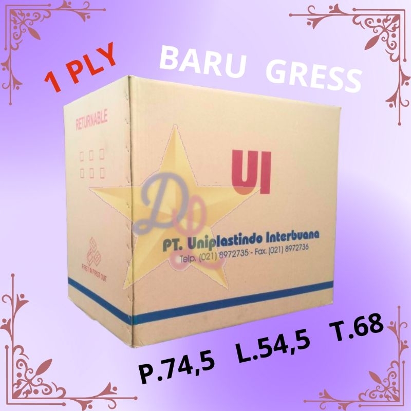 

kardus 74,5x54,5x68 jumbo baru gress 1 layer berkualitas