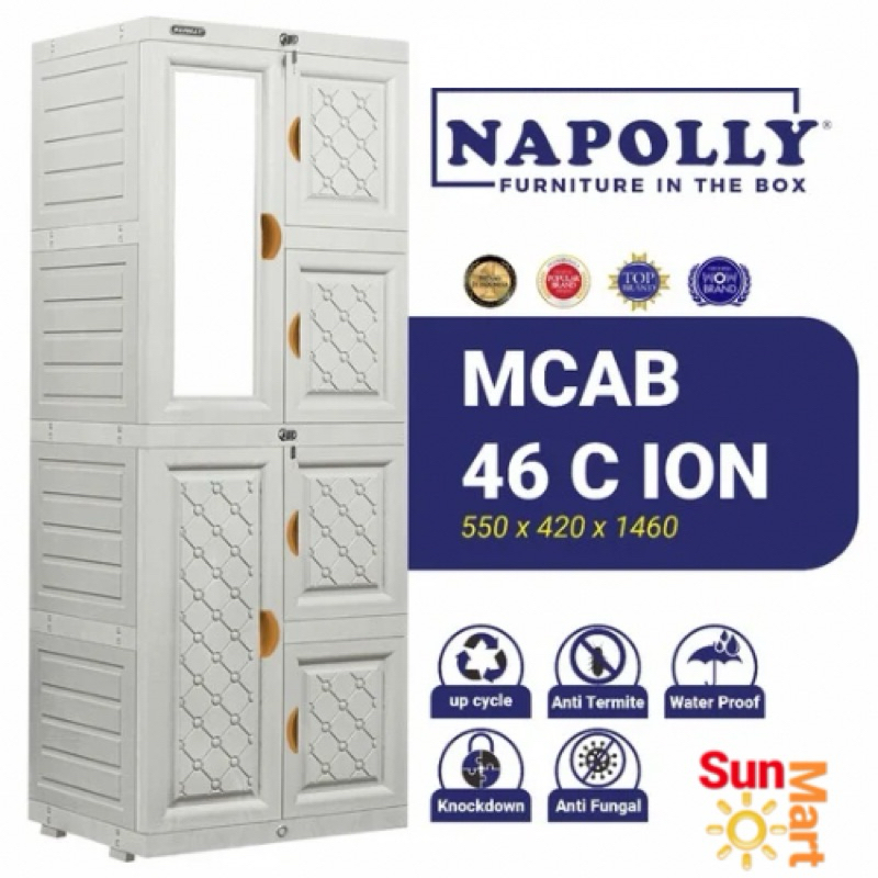 Lemari Baju Plastik Napolly MCAB 46C ION Kaca / Lemari Pakaian Kokoh Mewah